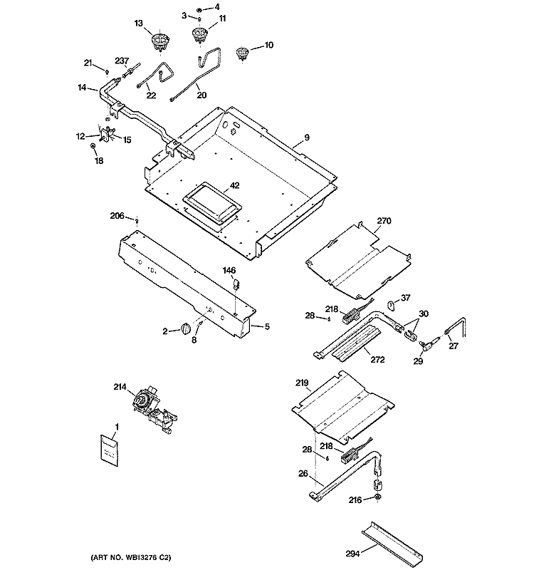 GAS & BURNER PARTS Diagram and Parts List for RGB740BEH3WH  Hotpoint Range