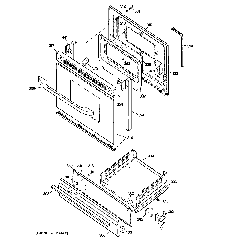 DOOR & DRAWER PARTS Diagram and Parts List for RGB540SEH2SA  Hotpoint Range