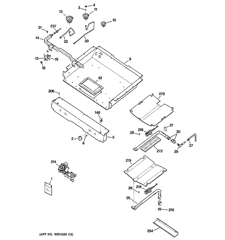 GAS & BURNER PARTS Diagram and Parts List for RGB745BEH3CT  Hotpoint Range