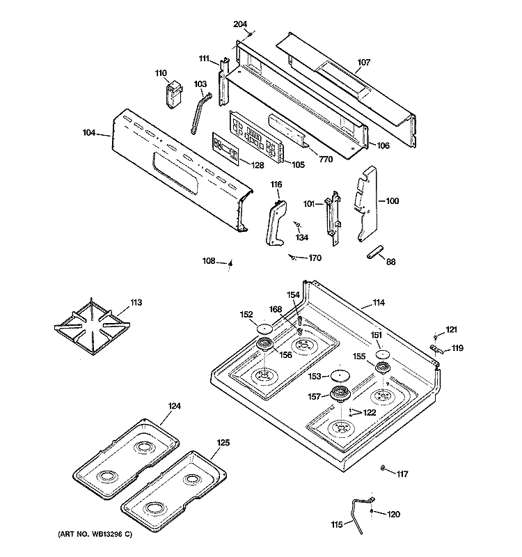 CONTROL PANEL & COOKTOP Diagram and Parts List for RGB745BEH3CT  Hotpoint Range