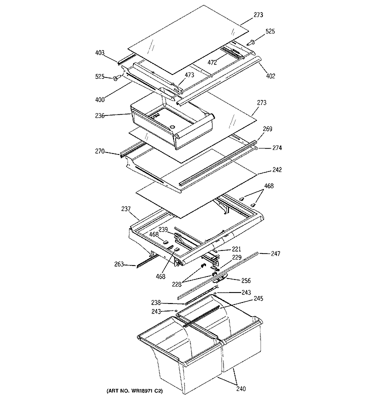FRESH FOOD SHELVES Diagram and Parts List for HTS22GCPBRCC  Hotpoint Refrigerator