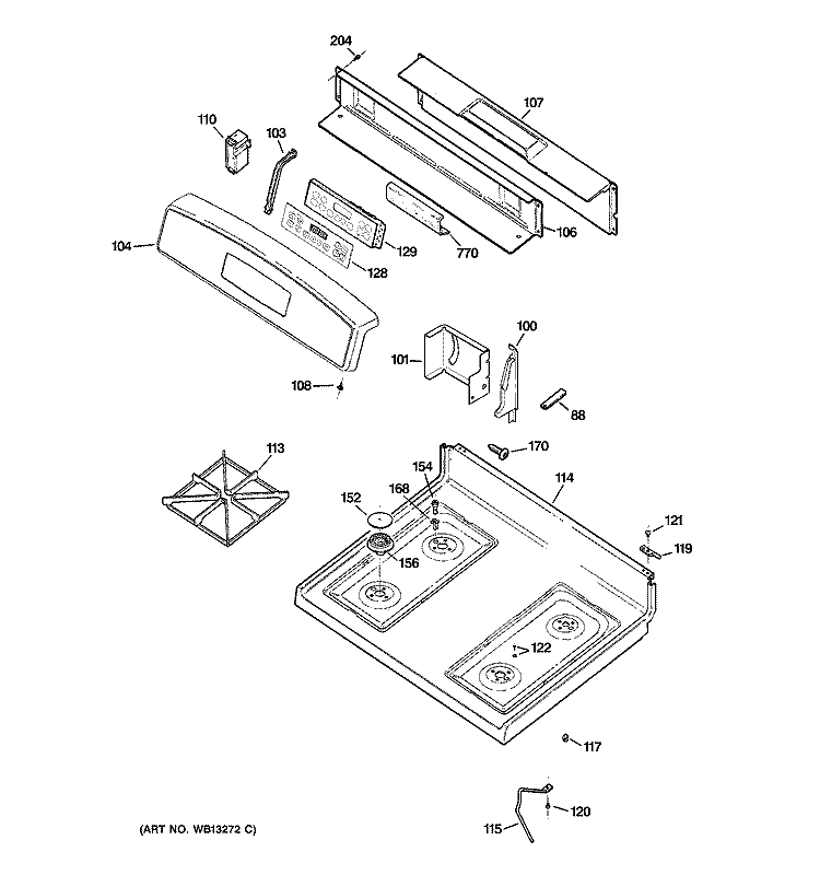CONTROL PANEL & COOKTOP Diagram and Parts List for JGBP28SEH3SS  General Electric Range