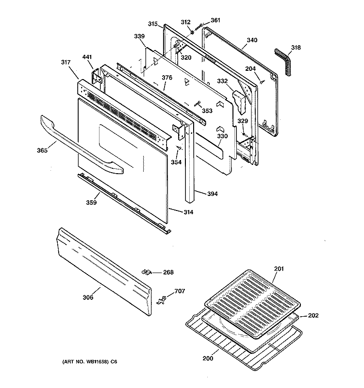 DOOR & DRAWER PARTS Diagram and Parts List for JGBP24BEH2CT  General Electric Range
