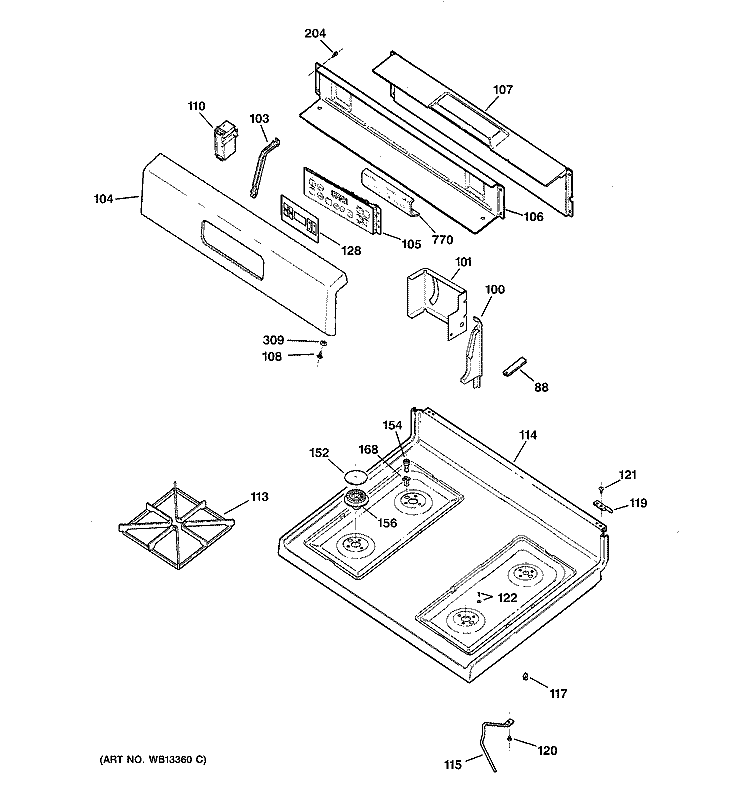 CONTROL PANEL & COOKTOP Diagram and Parts List for JGBP29WEJ1WW  General Electric Range