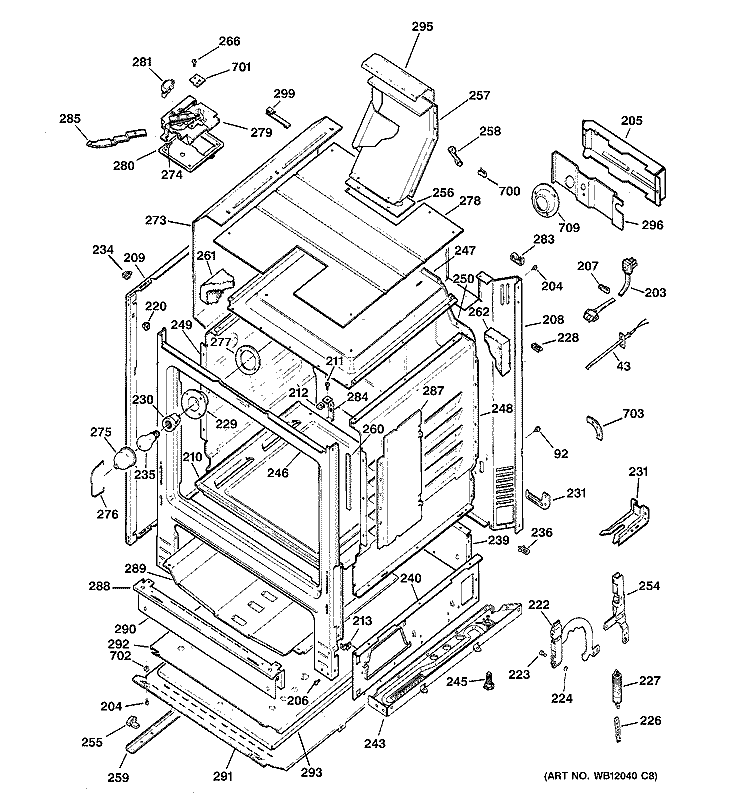 BODY PARTS Diagram and Parts List for JGBP29WEJ1WW  General Electric Range