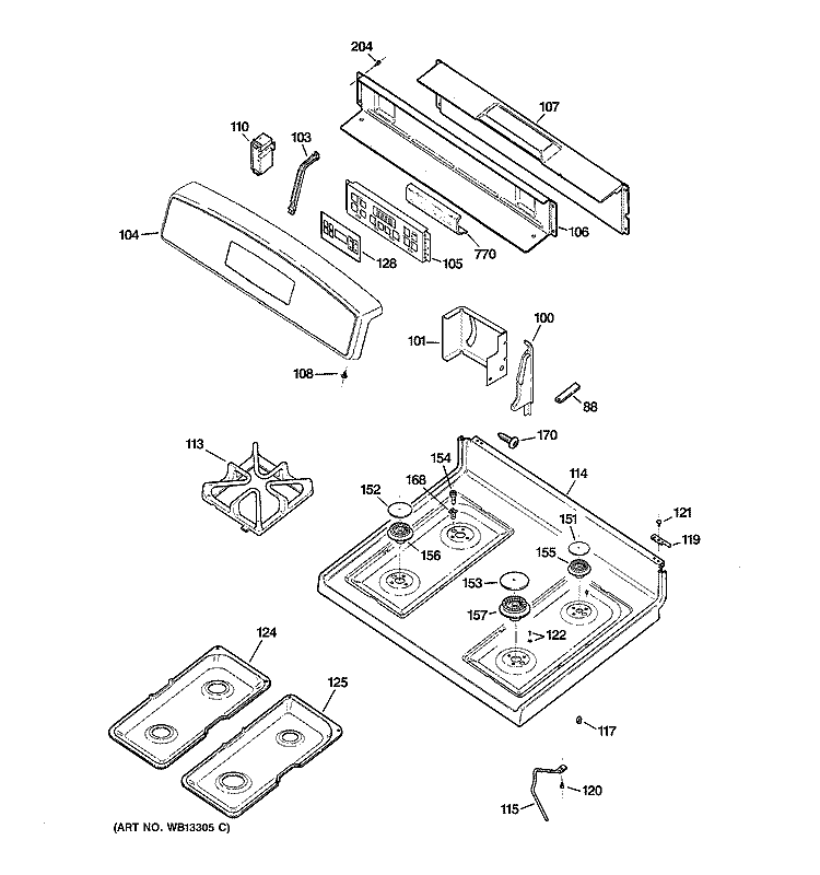 CONTROL PANEL & COOKTOP Diagram and Parts List for JGBP33SEH3SS  General Electric Range