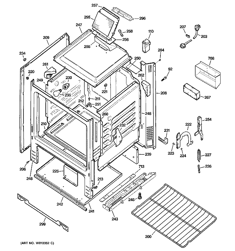 BODY PARTS Diagram and Parts List for JGBS09PEH3WW  General Electric Range