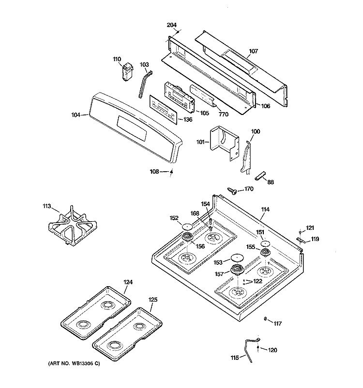 CONTROL PANEL & COOKTOP Diagram and Parts List for JGBP35DEH3CC  General Electric Range
