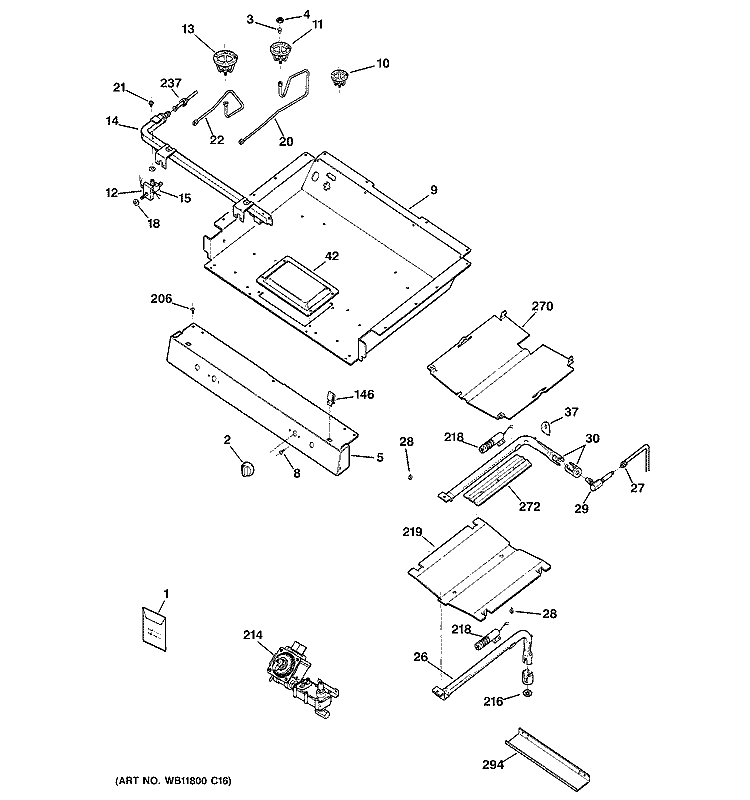 GAS & BURNER PARTS Diagram and Parts List for JGBP40BEH3CT  General Electric Range