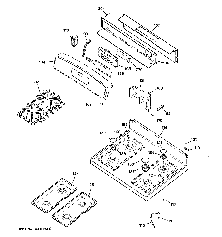 CONTROL PANEL & COOKTOP Diagram and Parts List for JGBP80CEH3CC  General Electric Range