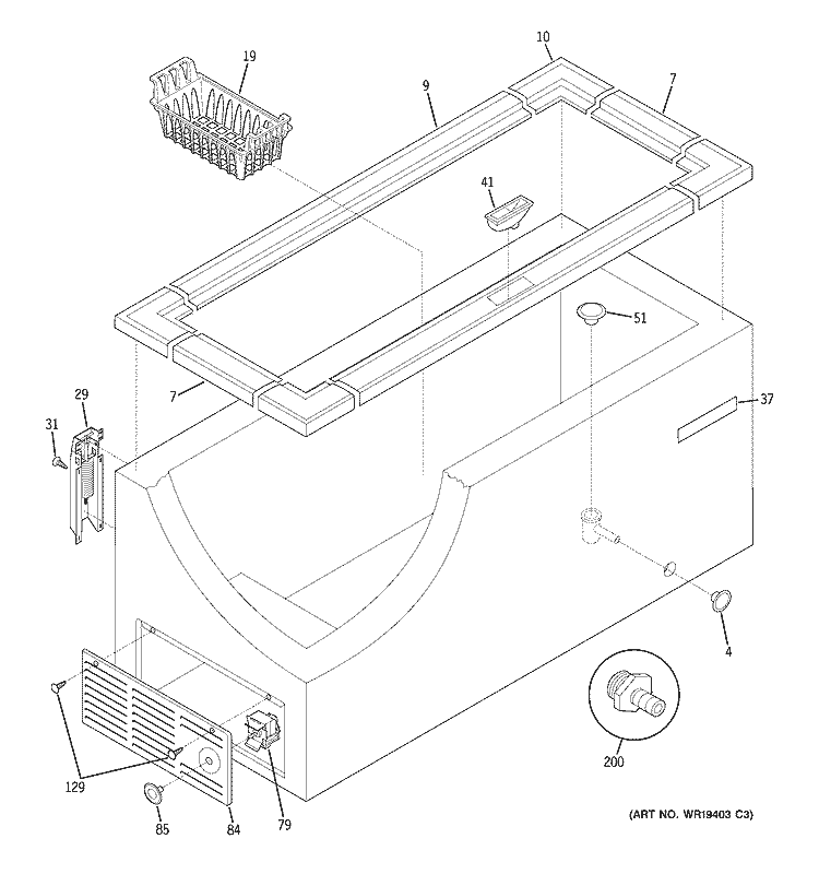 CABINET Diagram and Parts List for FCM9HDPBWH  General Electric Freezer