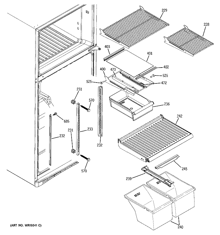 FRESH FOOD SHELVES Diagram and Parts List for GTS18DCPERCC  General Electric Refrigerator