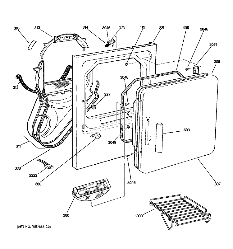 FRONT PANEL & DOOR Diagram and Parts List for DS5000EE0WW  General Electric Dryer