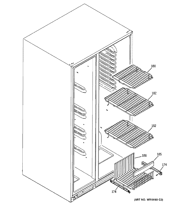 FREEZER SHELVES Diagram and Parts List for DSS25KSRASS  General Electric Refrigerator