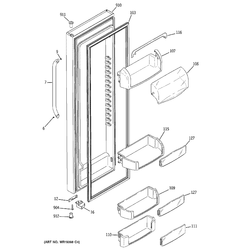 FRESH FOOD DOOR Diagram and Parts List for GSC23LSRASS  General Electric Refrigerator