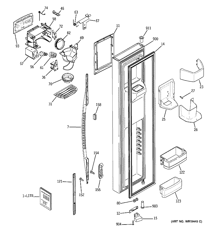 FREEZER DOOR Diagram and Parts List for PSS26LGRABB  General Electric Refrigerator