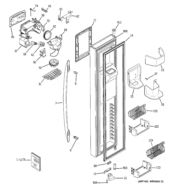 FREEZER DOOR Diagram and Parts List for PSW26SGRASS  General Electric Refrigerator