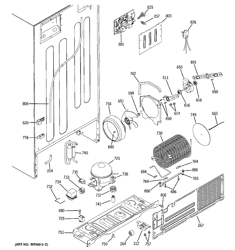 SEALED SYSTEM & MOTHER BOARD Diagram and Parts List for PTT22SCPARBS  General Electric Refrigerator