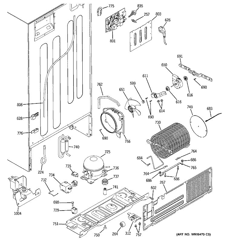 SEALED SYSTEM & MOTHER BOARD Diagram and Parts List for PTT25SHPARBS  General Electric Refrigerator