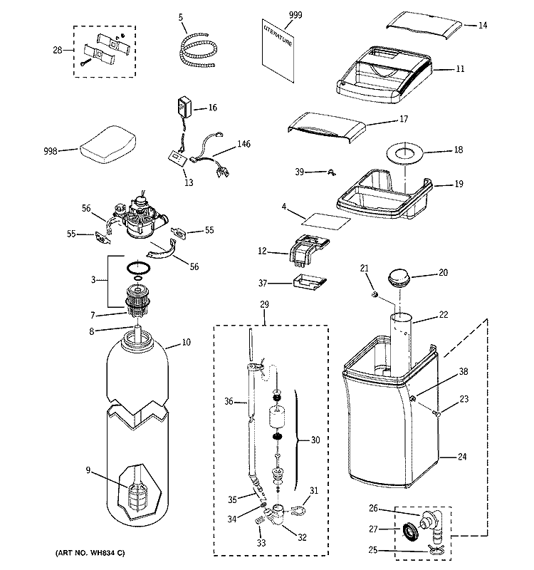 BODY PARTS Diagram and Parts List for GXSF18G01  General Electric Water Softener