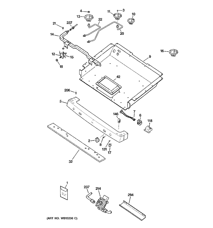 GAS & BURNER PARTS Diagram and Parts List for J2B915BEH3BB  General Electric Range