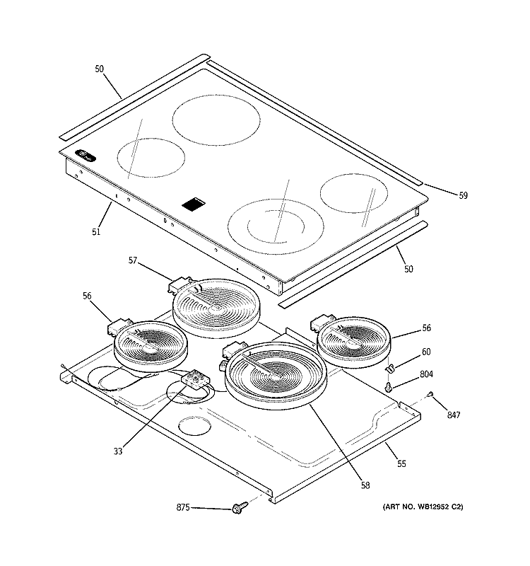 COOKTOP Diagram and Parts List for JS998BH1BB  General Electric Microwave Oven Combo