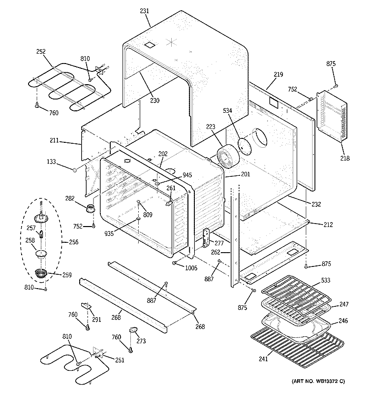 LOWER OVEN BODY Diagram and Parts List for JT980CH1CC  General Electric Microwave Oven Combo