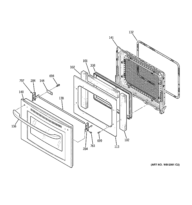 UPPER OVEN DOOR Diagram and Parts List for JT980CH1CC  General Electric Microwave Oven Combo