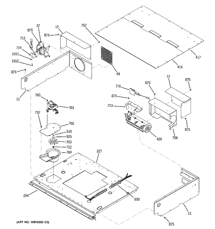 COOLING FAN Diagram and Parts List for JT980CH1CC  General Electric Microwave Oven Combo