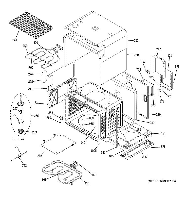 UPPER OVEN BODY Diagram and Parts List for JT980CH1CC  General Electric Microwave Oven Combo