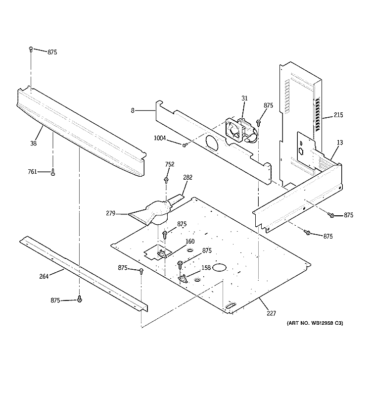 CENTER SPACER Diagram and Parts List for JT980CH1CC  General Electric Microwave Oven Combo