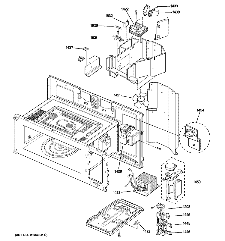 INTERIOR PARTS 1 Diagram and Parts List for JVM1490BH01  General Electric Microwave
