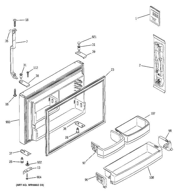 FREEZER DOOR Diagram and Parts List for GTS22SBNARBS  General Electric Refrigerator