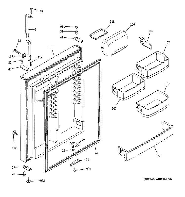 FRESH FOOD DOOR Diagram and Parts List for GTS22SBNARBS  General Electric Refrigerator