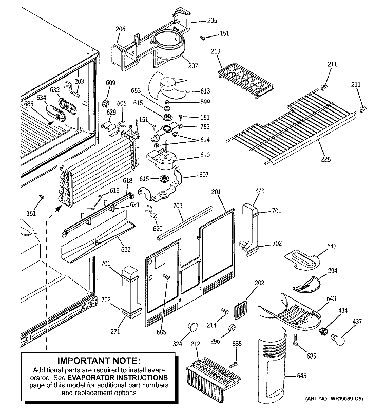 FREEZER SECTION Diagram and Parts List for GTS22SBNARBS  General Electric Refrigerator