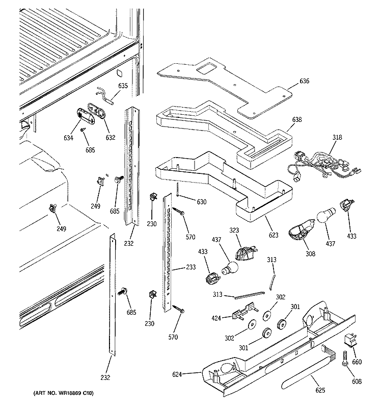 FRESH FOOD SECTION Diagram and Parts List for GTS22SBNARBS  General Electric Refrigerator