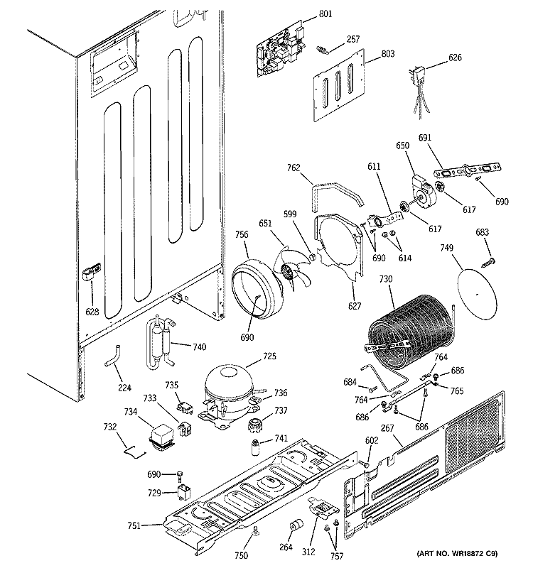 SEALED SYSTEM & MOTHER BOARD Diagram and Parts List for GTS22SBNARBS  General Electric Refrigerator