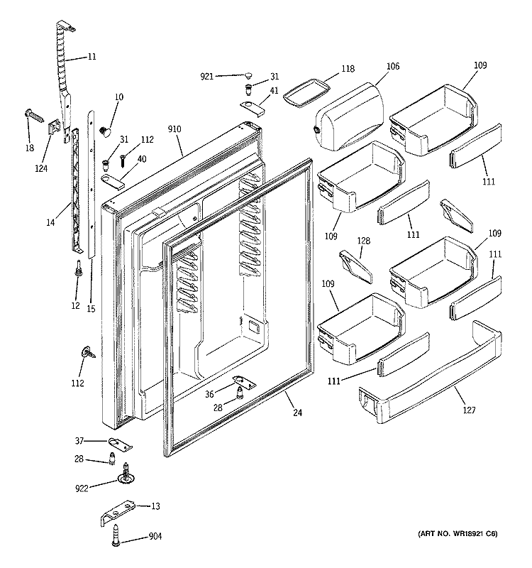 FRESH FOOD DOOR Diagram and Parts List for PTS25LHRBRCC  General Electric Refrigerator