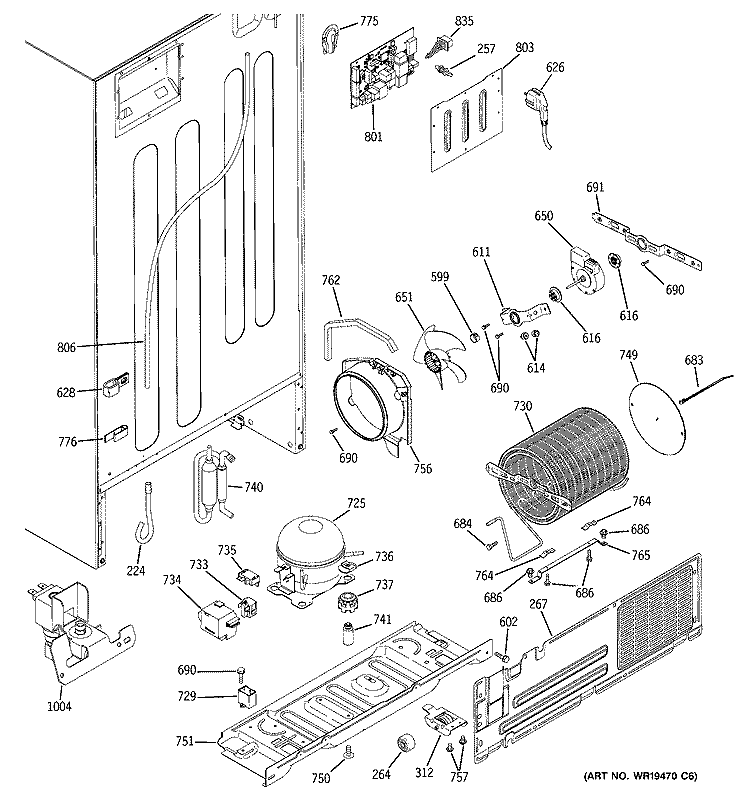 SEALED SYSTEM & MOTHER BOARD Diagram and Parts List for PTS25LHRBRCC  General Electric Refrigerator