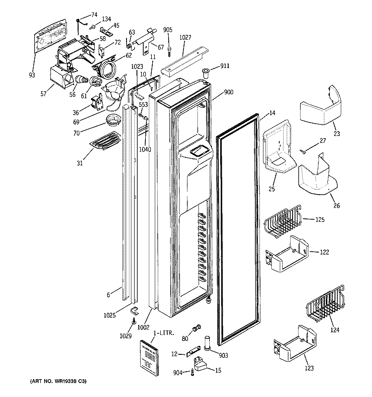 FREEZER DOOR Diagram and Parts List for PIT23SGPBBS  General Electric Refrigerator