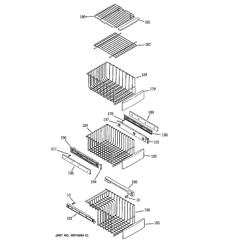 FREEZER SHELVES Diagram and Parts List for PSC23NGPBCC  General Electric Refrigerator