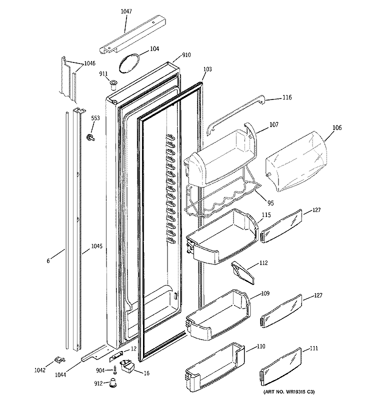 FRESH FOOD DOOR Diagram and Parts List for PSI23NGPBCC  General Electric Refrigerator