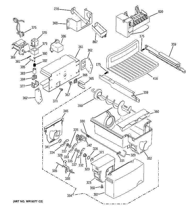 ICE MAKER & DISPENSER Diagram and Parts List for PSK25NGNCCCC  General Electric Refrigerator