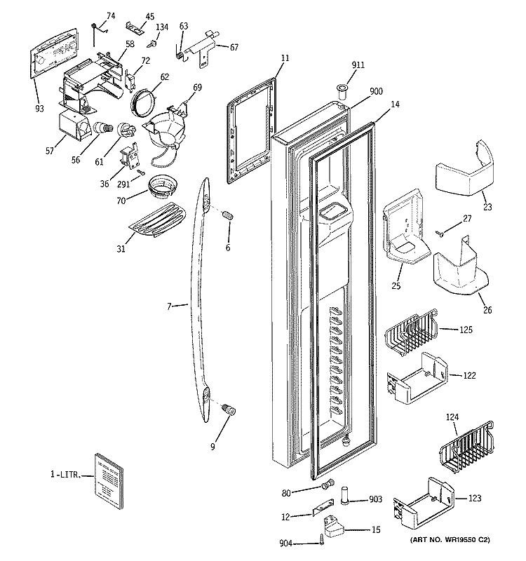 FREEZER DOOR Diagram and Parts List for PSW23PSRASS  General Electric Refrigerator