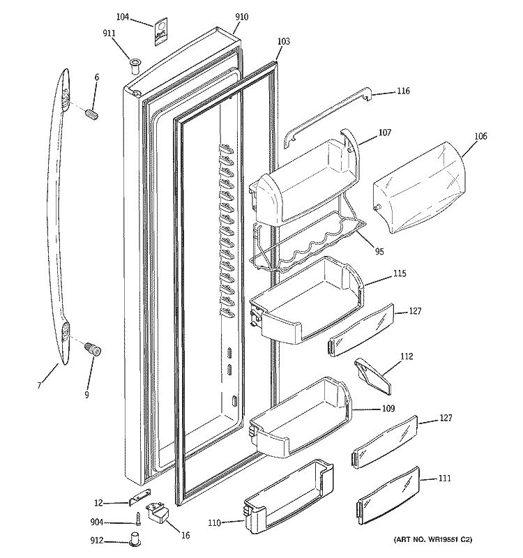 FRESH FOOD DOOR Diagram and Parts List for PSW23PSRASS  General Electric Refrigerator