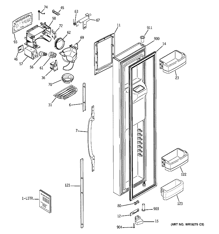 FREEZER DOOR Diagram and Parts List for GSC21KGRBWW  General Electric Refrigerator