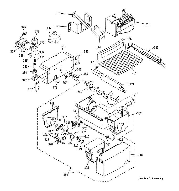 ICE MAKER & DISPENSER Diagram and Parts List for GSC21KGRBWW  General Electric Refrigerator