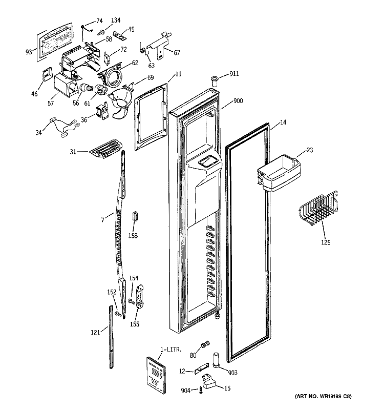 FREEZER DOOR Diagram and Parts List for PCG23YEMHFWW  General Electric Refrigerator