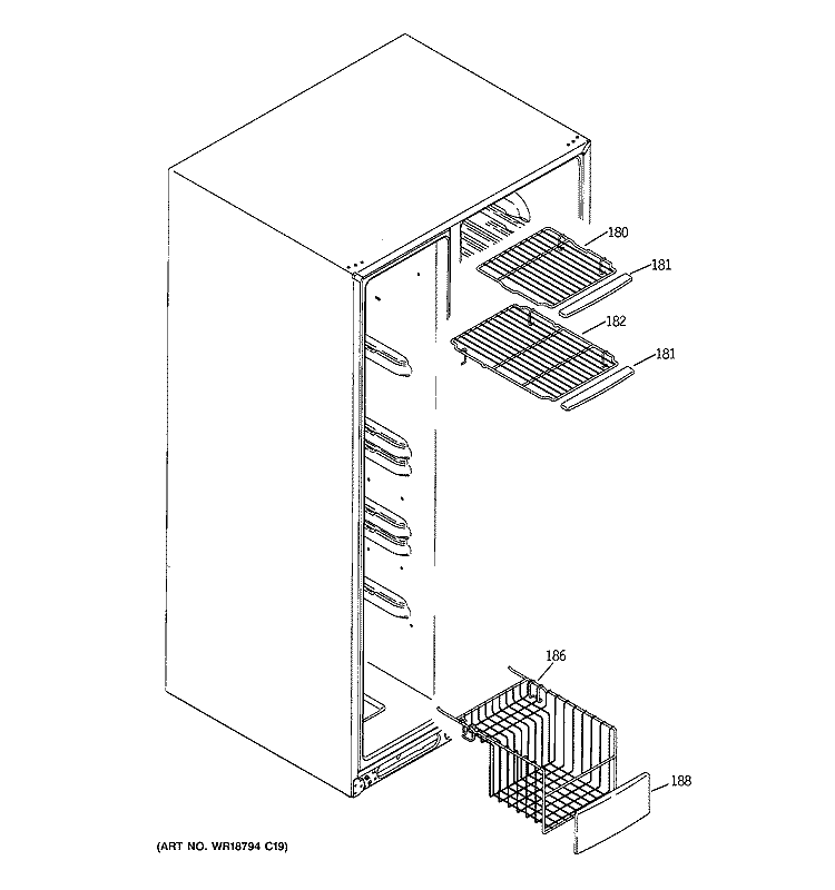 FREEZER SHELVES Diagram and Parts List for PCG23YEMHFWW  General Electric Refrigerator
