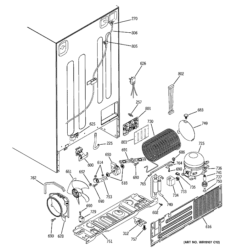 SEALED SYSTEM & MOTHER BOARD Diagram and Parts List for PSI23NCPBWW  General Electric Refrigerator